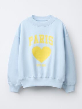 Zara Girls Paris Heart Sweatshirt Light Blue Yellow Graphic Pullover 6/7